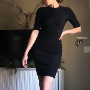 Black Three Quarter Sleeve Ribbed Dress